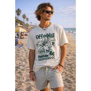 Vans Petal and Pest T-Shirt in white green botanical and spider Large